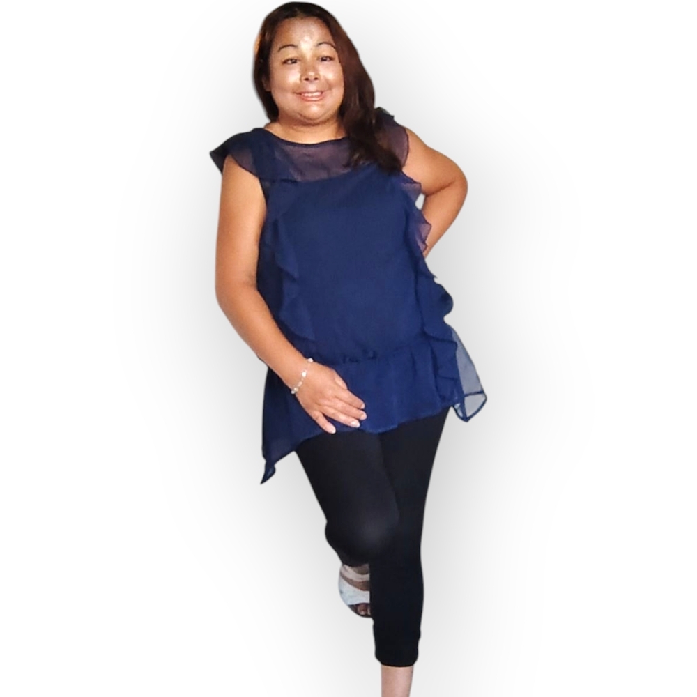 Jonathan Martin Navy Ruffle Blouse - Picture 4 of 16